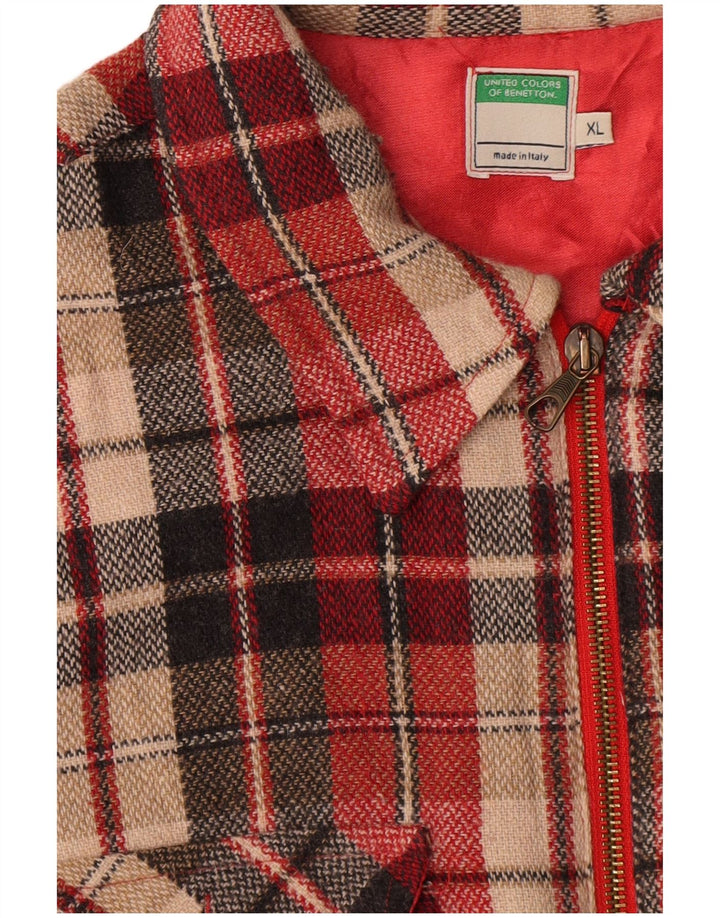 Damska koszula wierzchnia Benetton Oversize UK 18 XL, poliester w czerwoną kratkę