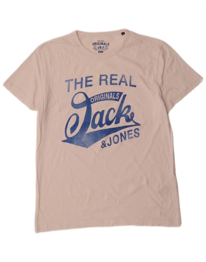Męska koszulka z grafiką Jack & Jones, średnia, biała bawełna