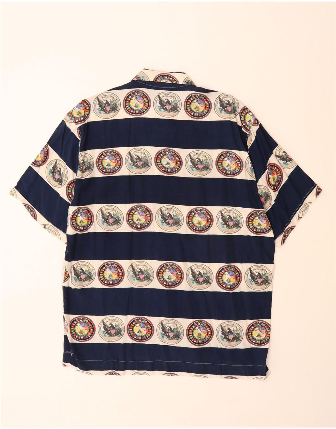 Męska koszula z krótkim rękawem VINTAGE z grafiką, duża, wiskozowa w granatowe paski