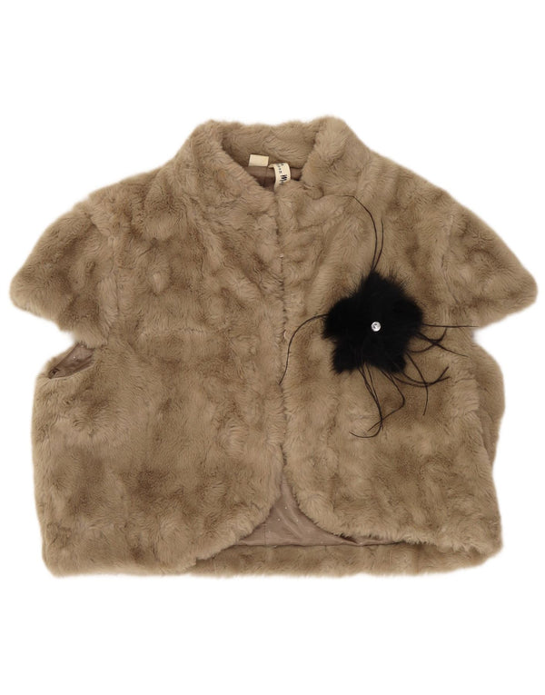 Damska kamizelka ze sztucznego futra Monsoon UK 14, duża, brązowa, z poliestru w kwiaty