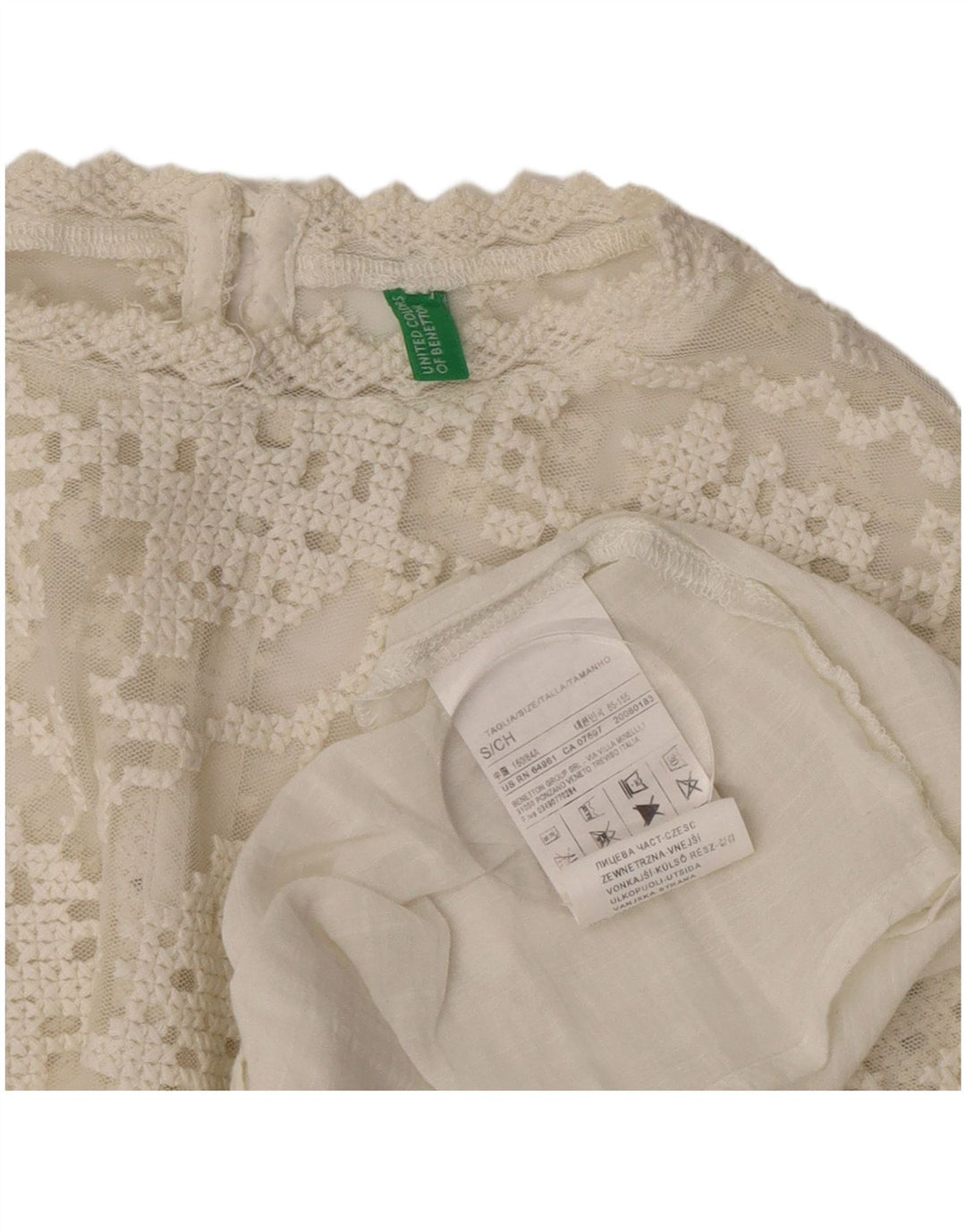 Damska bluzka oversize z długim rękawem Benetton Top UK 10 Small White Cotton