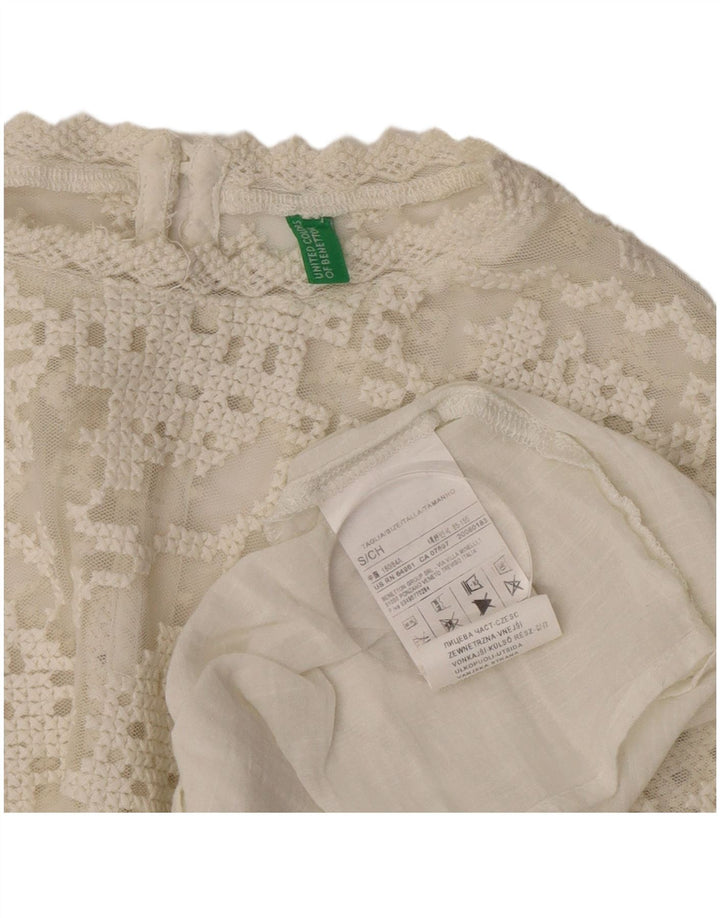 Damska bluzka oversize z długim rękawem Benetton Top UK 10 Small White Cotton