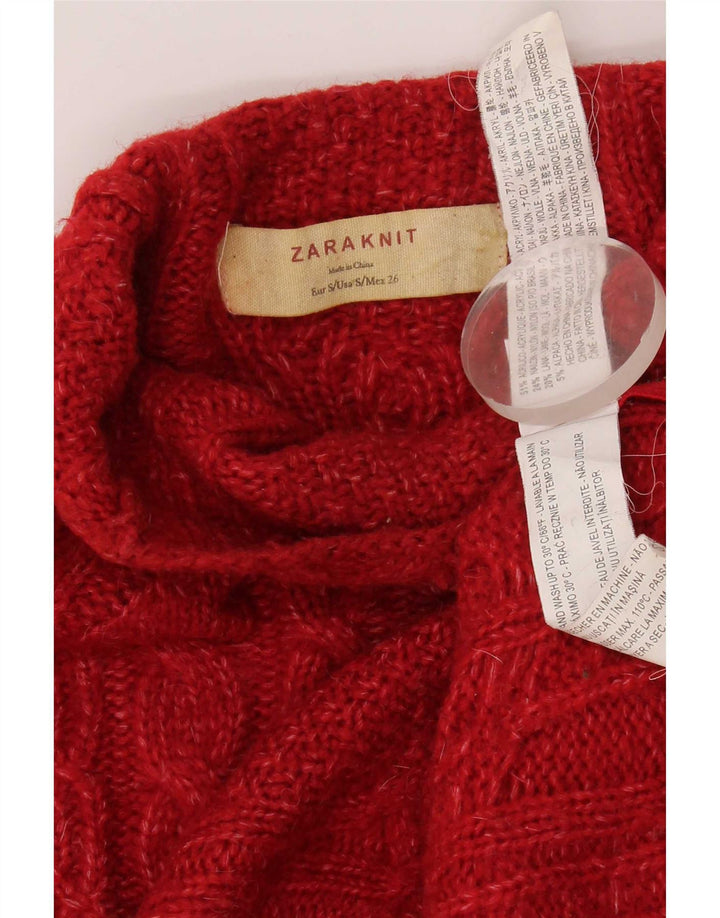 Sweter damski Zara z golfem UK 10, mały, czerwony akryl