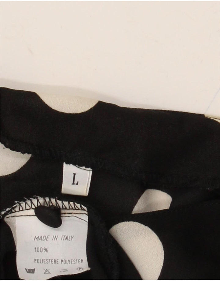 Damska bluzka koszulowa z krótkim rękawem VINTAGE UK 16, duża, czarna w kropki