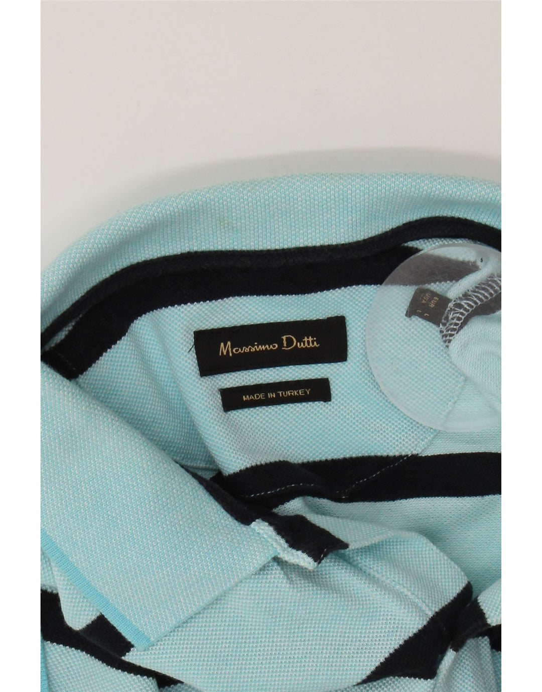 MASSIMO DUTTI Mens Polo Shirt Large Turquoise Striped Cotton