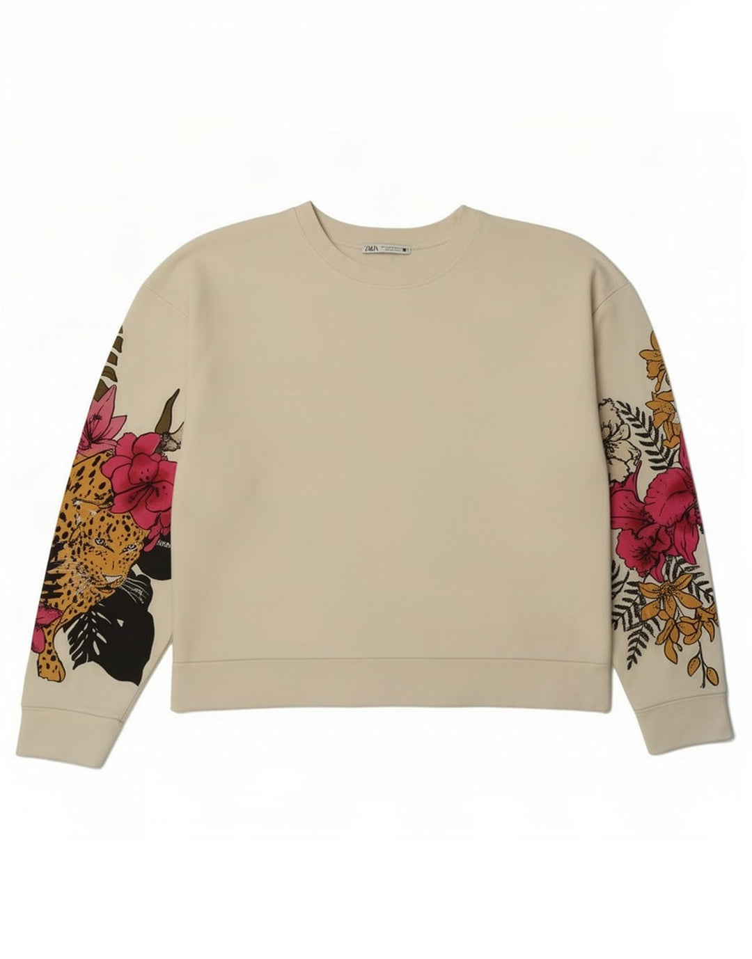 Damska bluza oversize Zara z grafiką UK 14, średnia, biała, w kwiaty