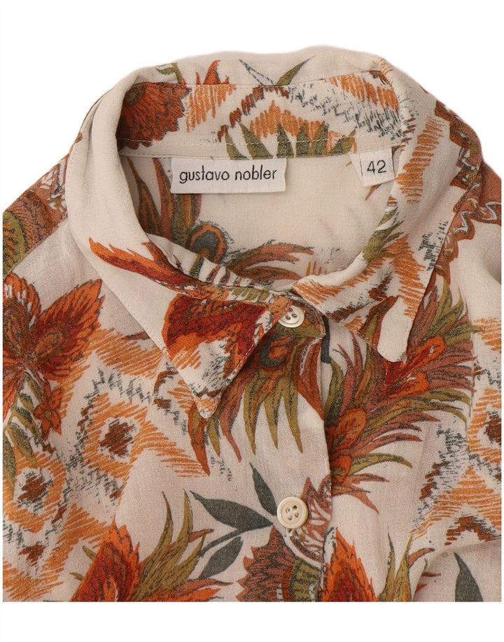 Vintage damska koszula z krótkim rękawem EU 42, duża w kolorze złamanej bieli, w kwiaty