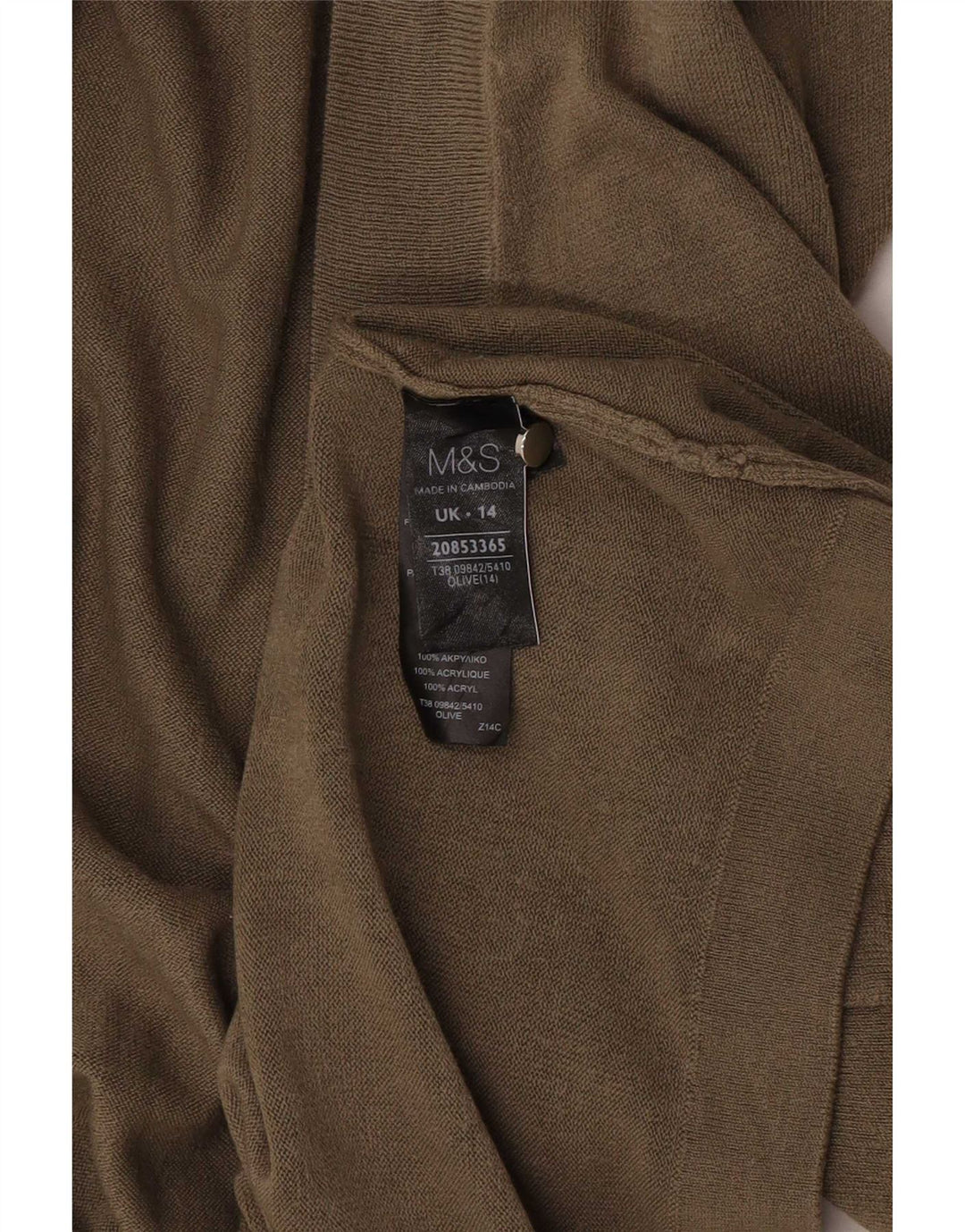 Marks & Spencer Damski sweter rozpinany o przedłużonym fasonie, UK 14, średni khaki