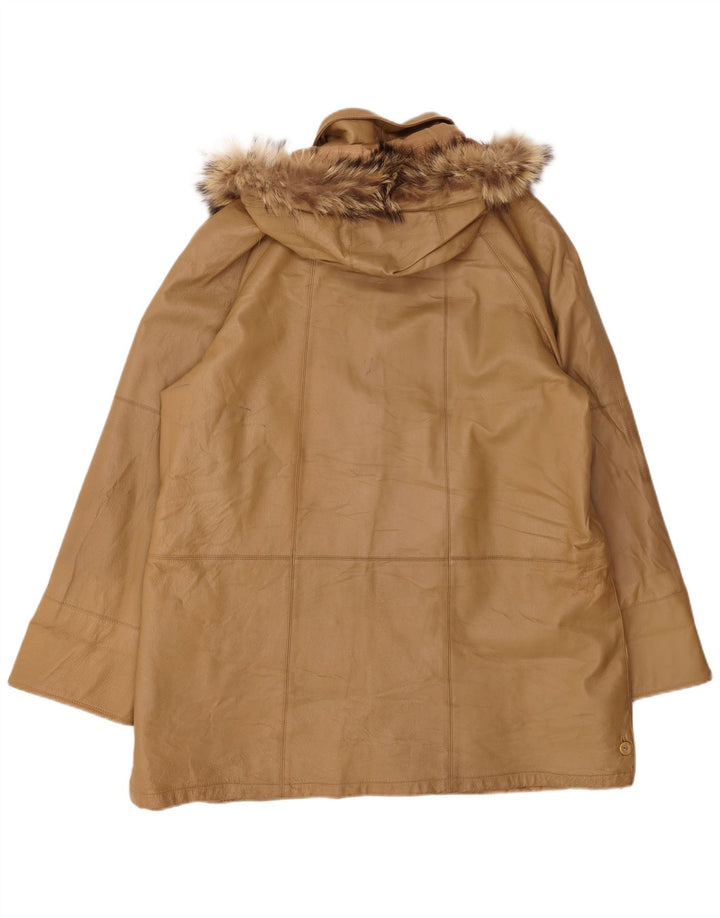 VINTAGE damski płaszcz skórzany z kapturem, oversize IT 46, duża brązowa skóra