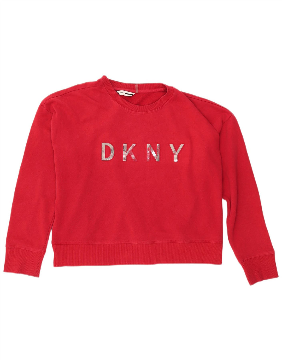 Damska bluza DKNY Crop Graphic Jumper UK 14, duża czerwona bawełna