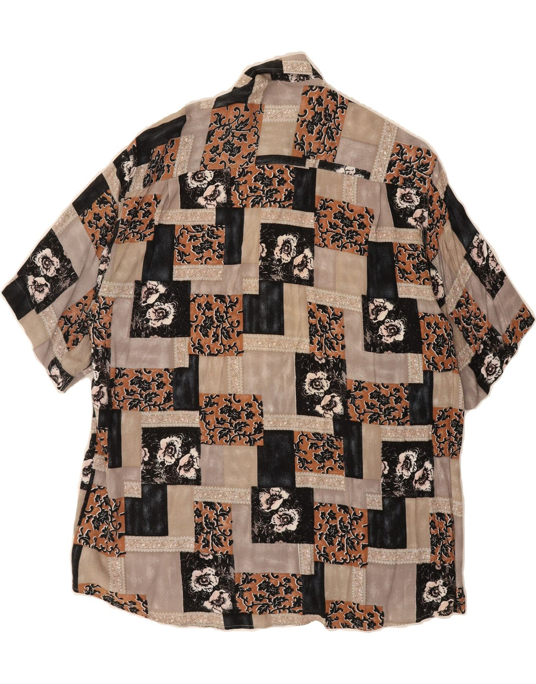 COTTON CLUB Mens Short Sleeve Shirt Large Beige Patchwork Viscose Vintage Cotton Club and Second-Hand Cotton Club from Messina Hembry 