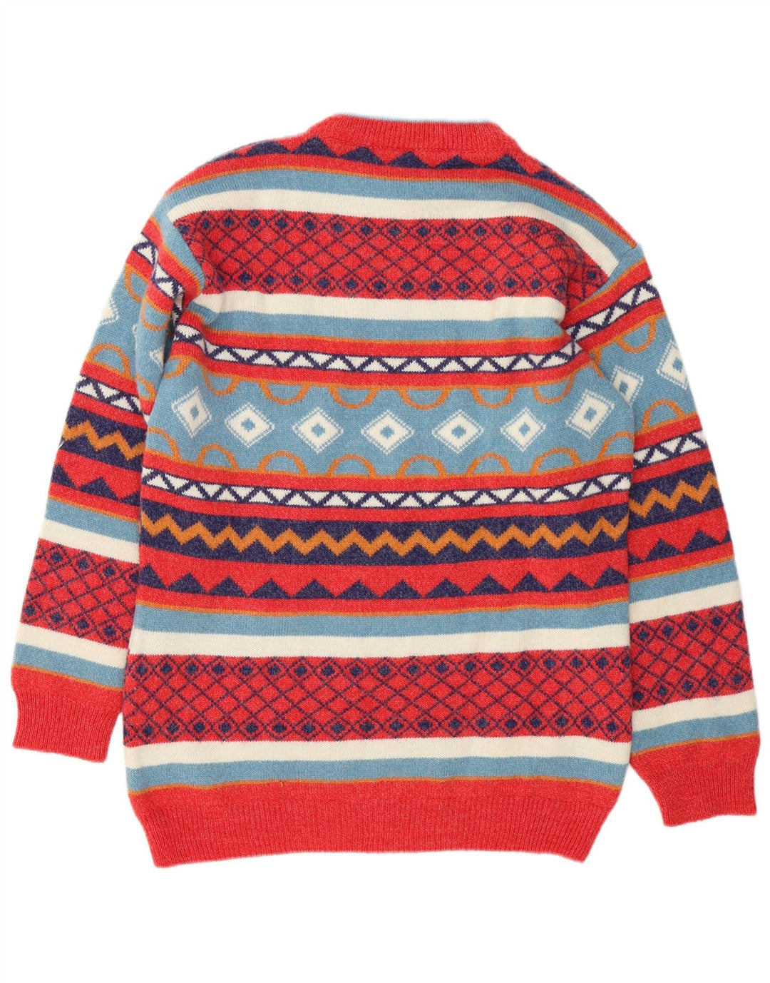 Vintage męski sweter z wycięciem pod szyją, duży, wielobarwny, geometryczny wełniany