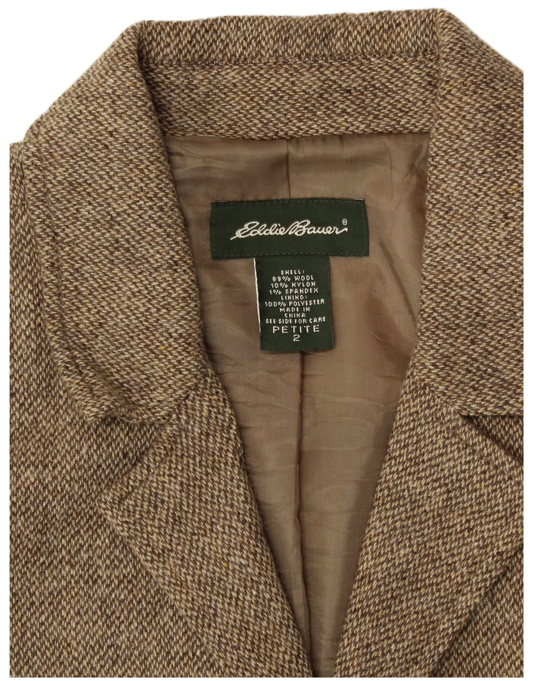 EDDIE BAUER Damska marynarka Petite zapinana na 3 guziki US 2 XS, beżowa, nakrapiana