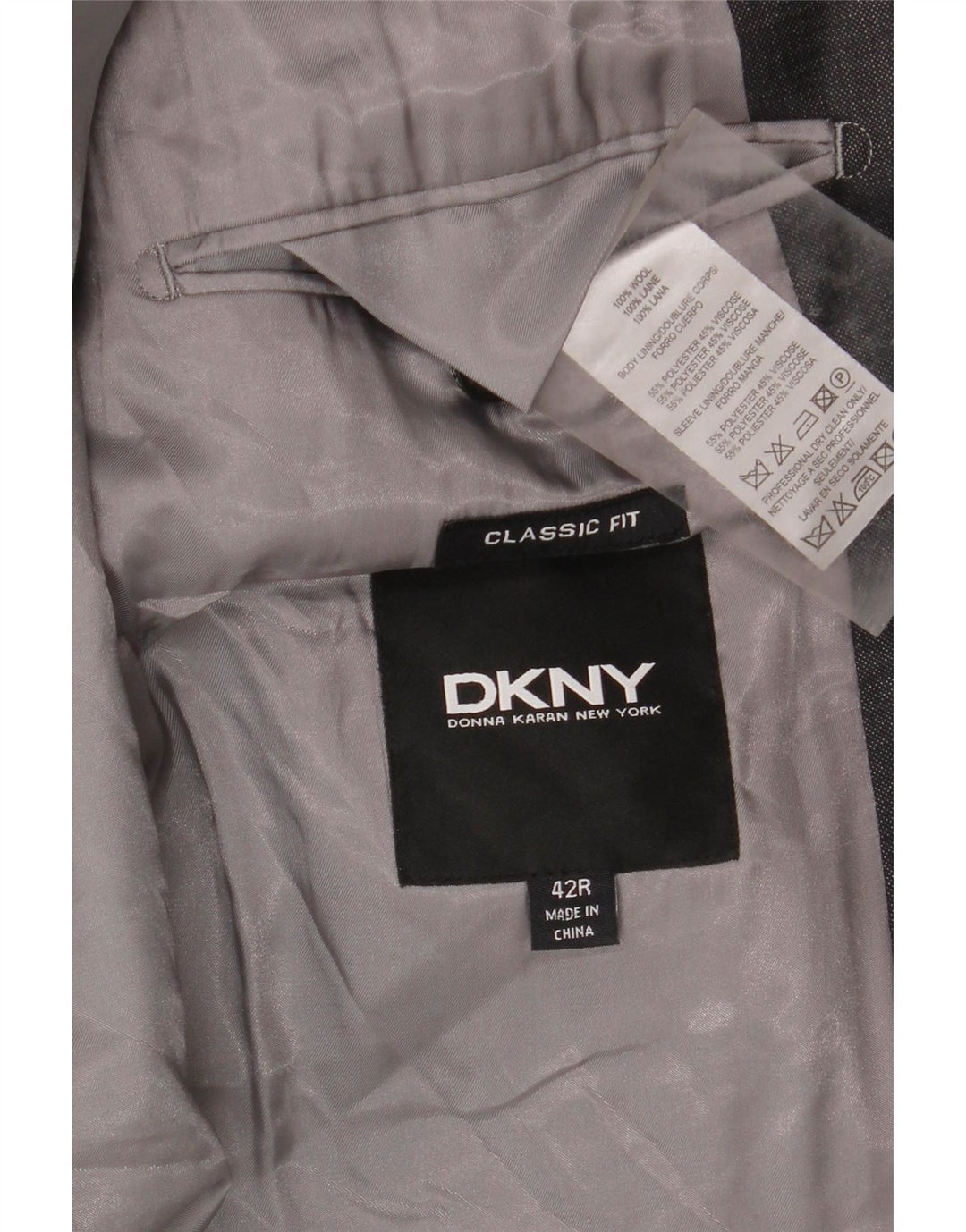 Dkny Męska marynarka zapinana na 2 guziki, o klasycznym kroju, UK 42 XL, szara wełna
