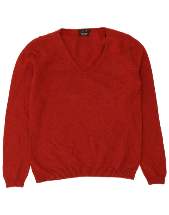 MASSIMO DUTTI Damski sweter z dekoltem w kształcie litery V, UK 14, duży, czerwony, wełniany