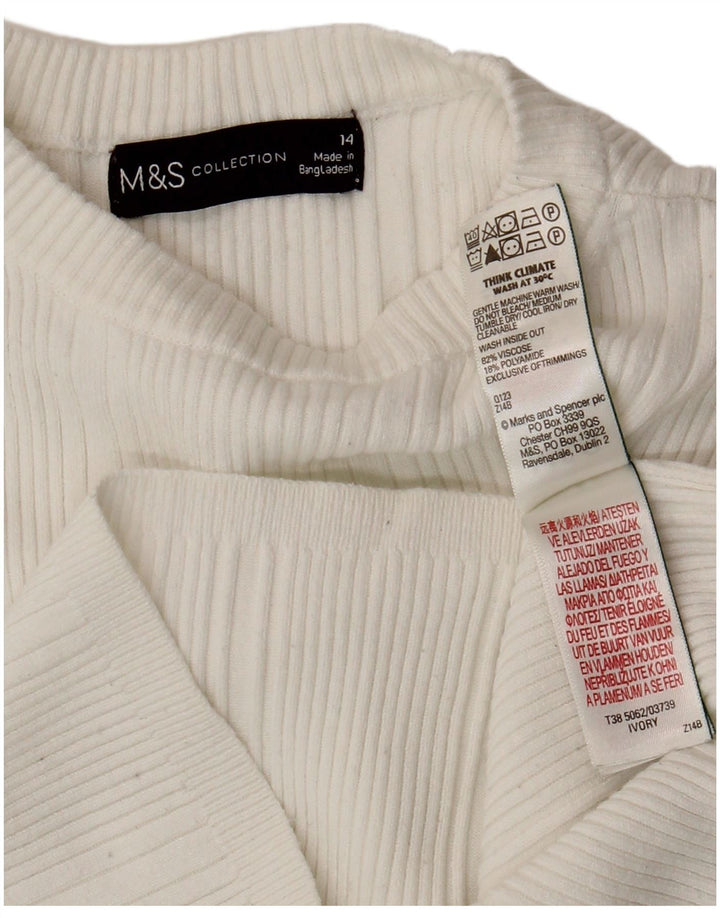 Marks & Spencer Damski krótki top z długim rękawem, UK 14, średni biały wiskoza