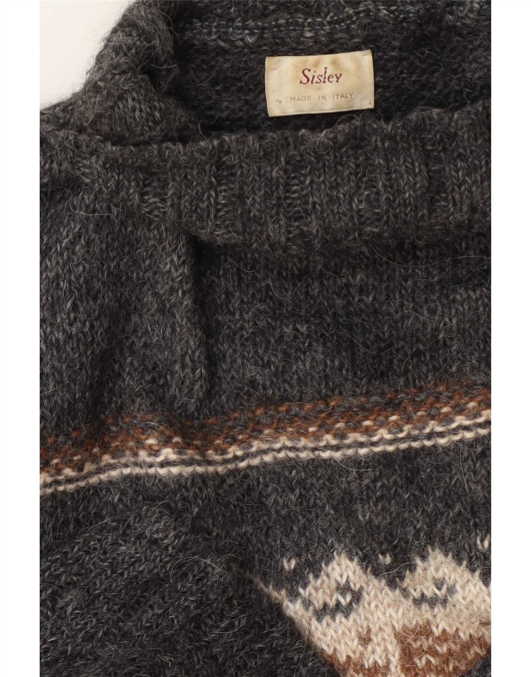 Sweter damski Sisley z golfem UK 16, duży, szary, geometryczny