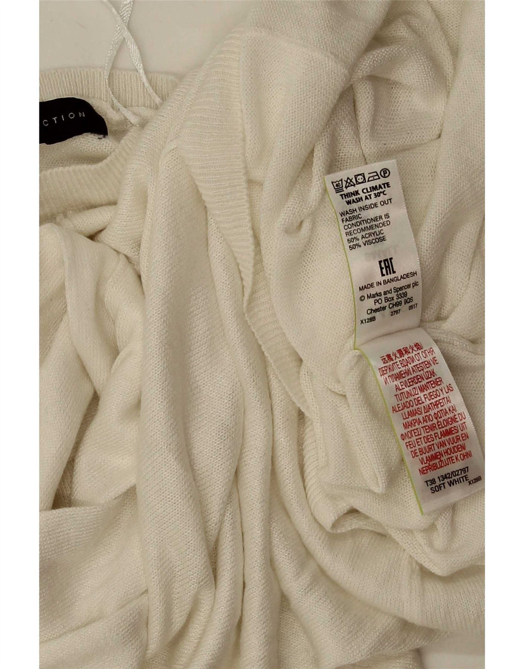 Marks & Spencer Damski sweter oversize z okrągłym dekoltem, UK 10, mały, biały