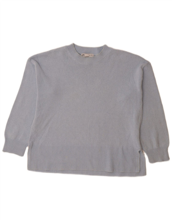 Damski sweter oversize Zara z okrągłym dekoltem UK 14, średni niebieski, bawełniany