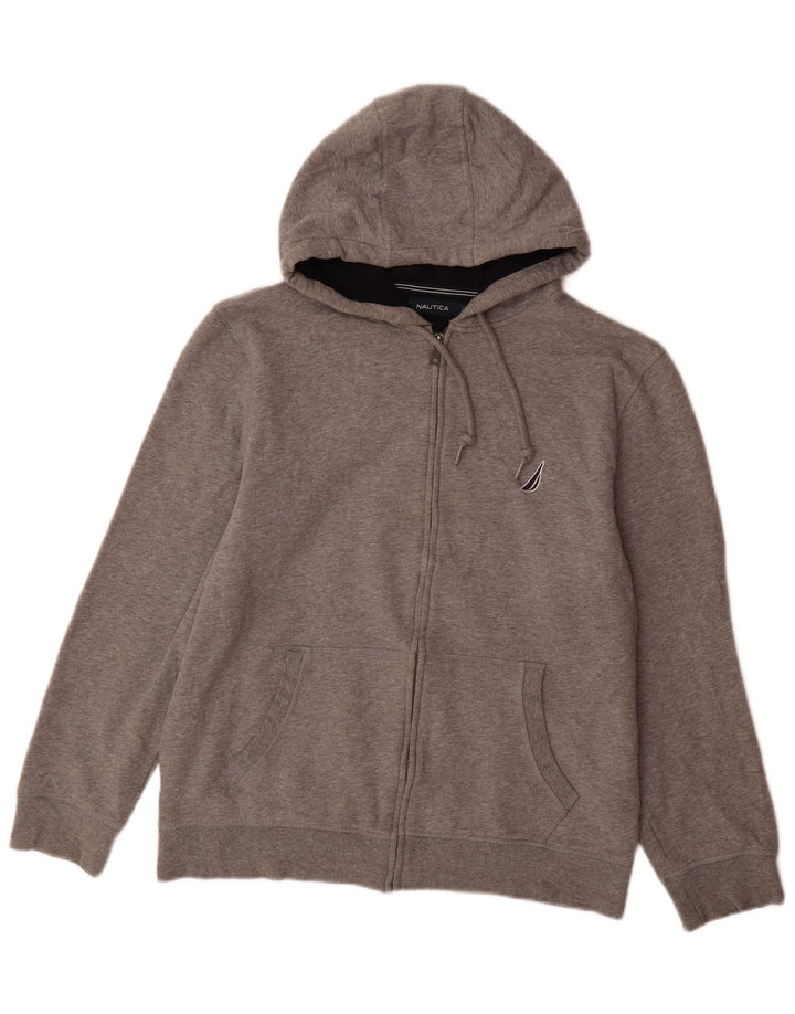 NAUTICA Mens Zip Hoodie Sweater Large Grey Cotton