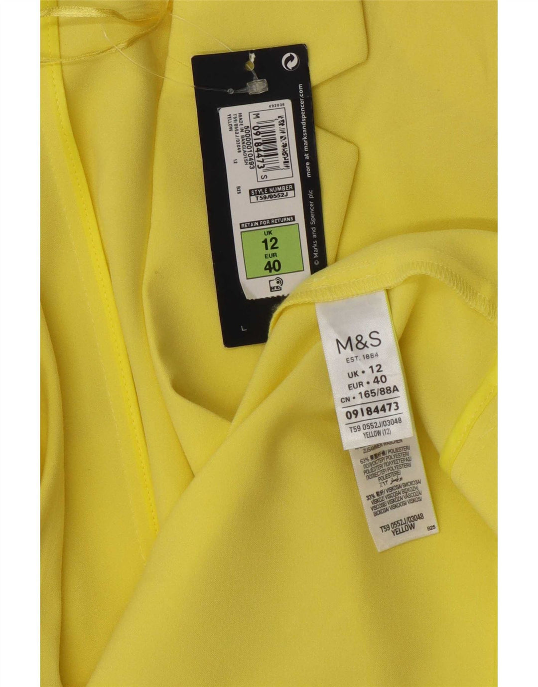 Marks & Spencer Damska marynarka z rękawami 3/4 i otwartymi, UK 12, średni żółty