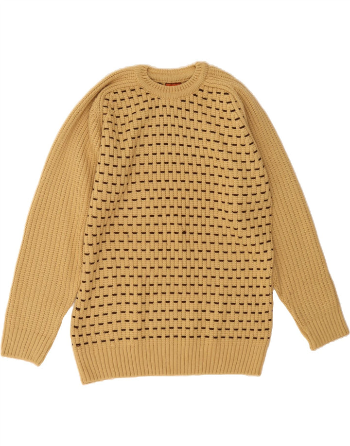 MACCALI Mens Crew Neck Jumper Sweater Small Beige Striped Acrylic Vintage Maccali and Second-Hand Maccali from Messina Hembry 