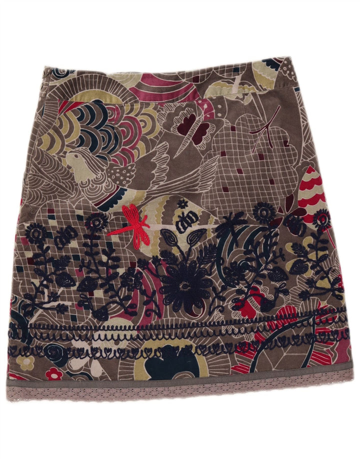 Damska aksamitna mini spódniczka White Stuff UK 12 Medium W33 Szara bawełna w kwiaty