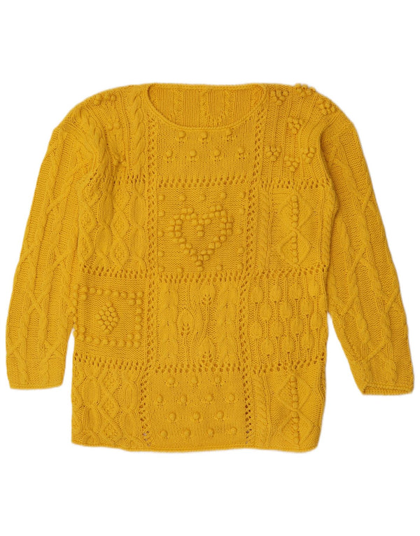 Vintage damski sweter z dekoltem w łódkę UK 14, średni żółty bawełniany