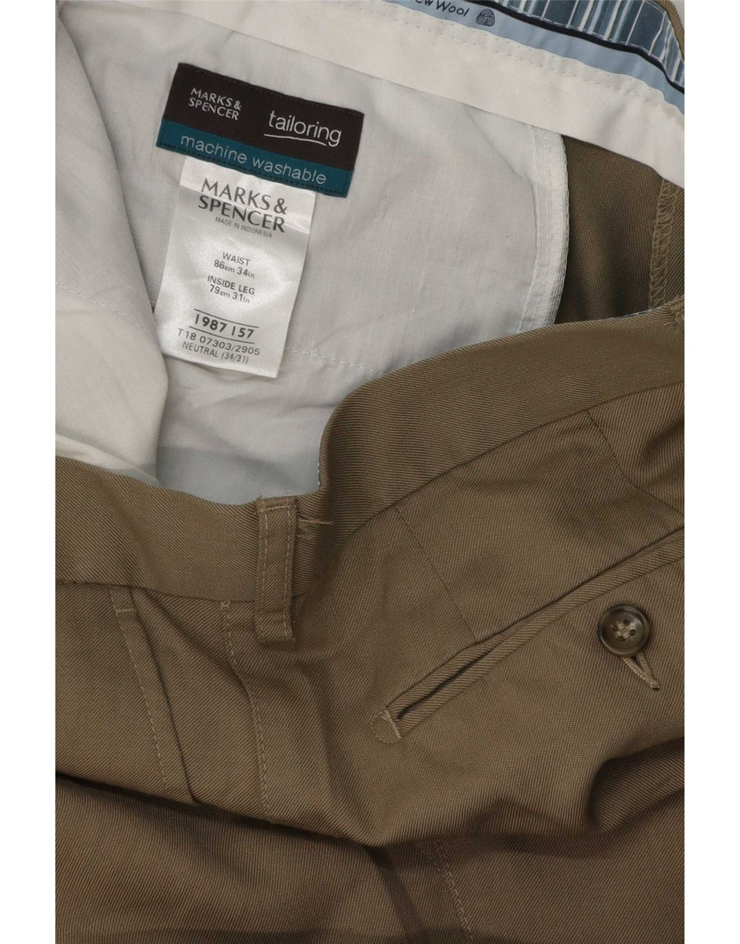 Męskie spodnie garniturowe Marks & Spencer W34 L31 Beżowa Wełna