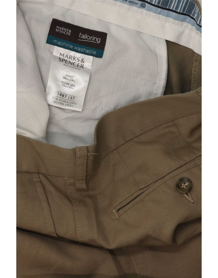Męskie spodnie garniturowe Marks & Spencer W34 L31 Beżowa Wełna