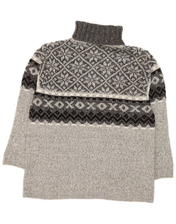 Vintage damski sweter z golfem UK 14 średnio szary Fair Isle akryl