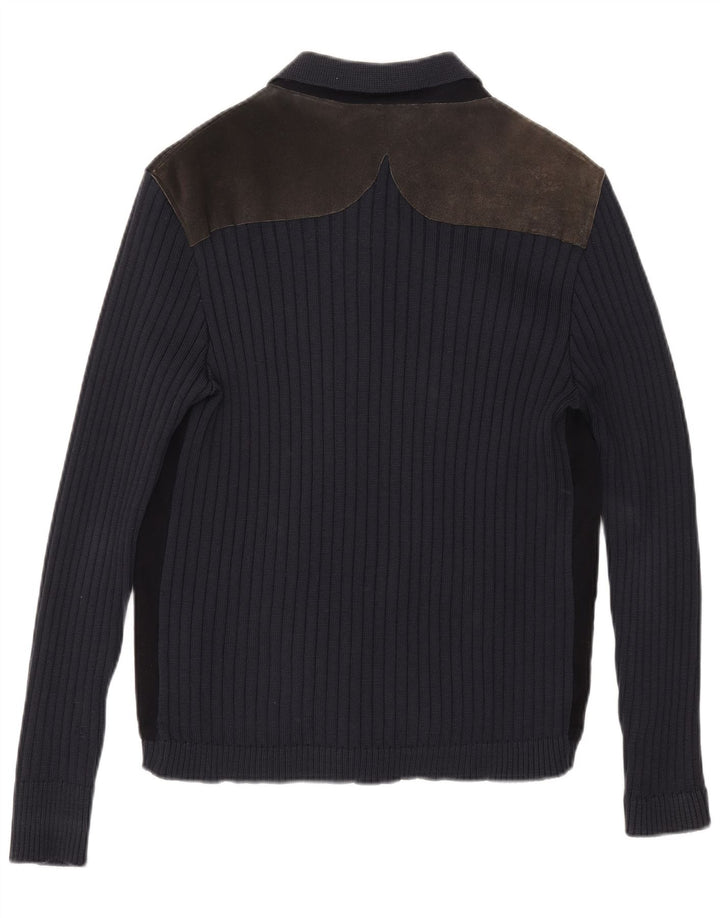 Sweter męski w stylu vintage, średni granatowy, blok kolorów