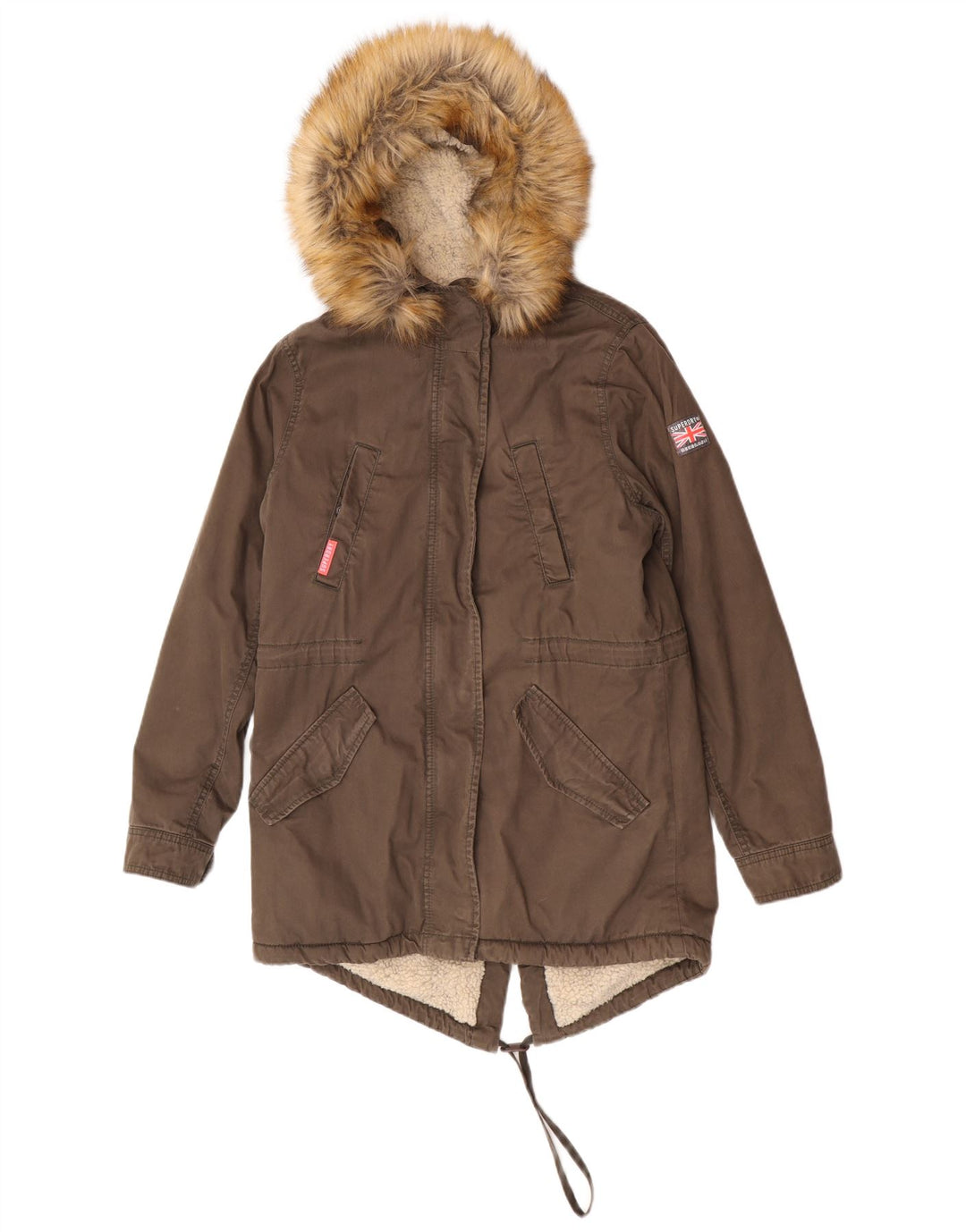 Damska kurtka Superdry Oversize z kapturem Sherpa Parka UK 10 Small Khaki