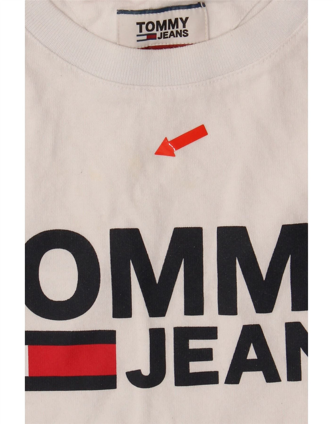 TOMMY HILFIGER Mens Graphic T-Shirt Top Medium White Cotton Vintage Tommy Hilfiger and Second-Hand Tommy Hilfiger from Messina Hembry 