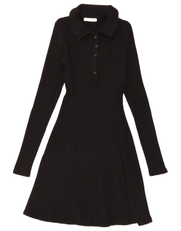 Zara Womens Long Sleeve Polo Dress UK 12 Medium Black