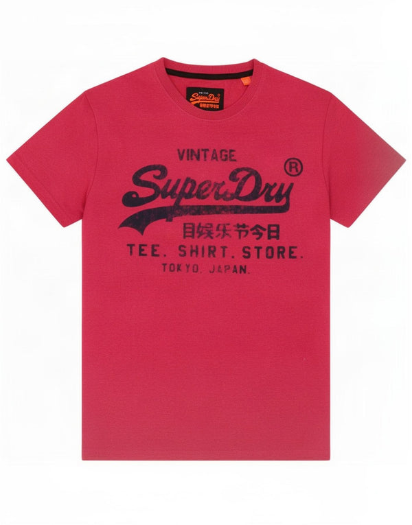 Męski T-shirt z grafiką Superdry, mały, różowy, bawełniany