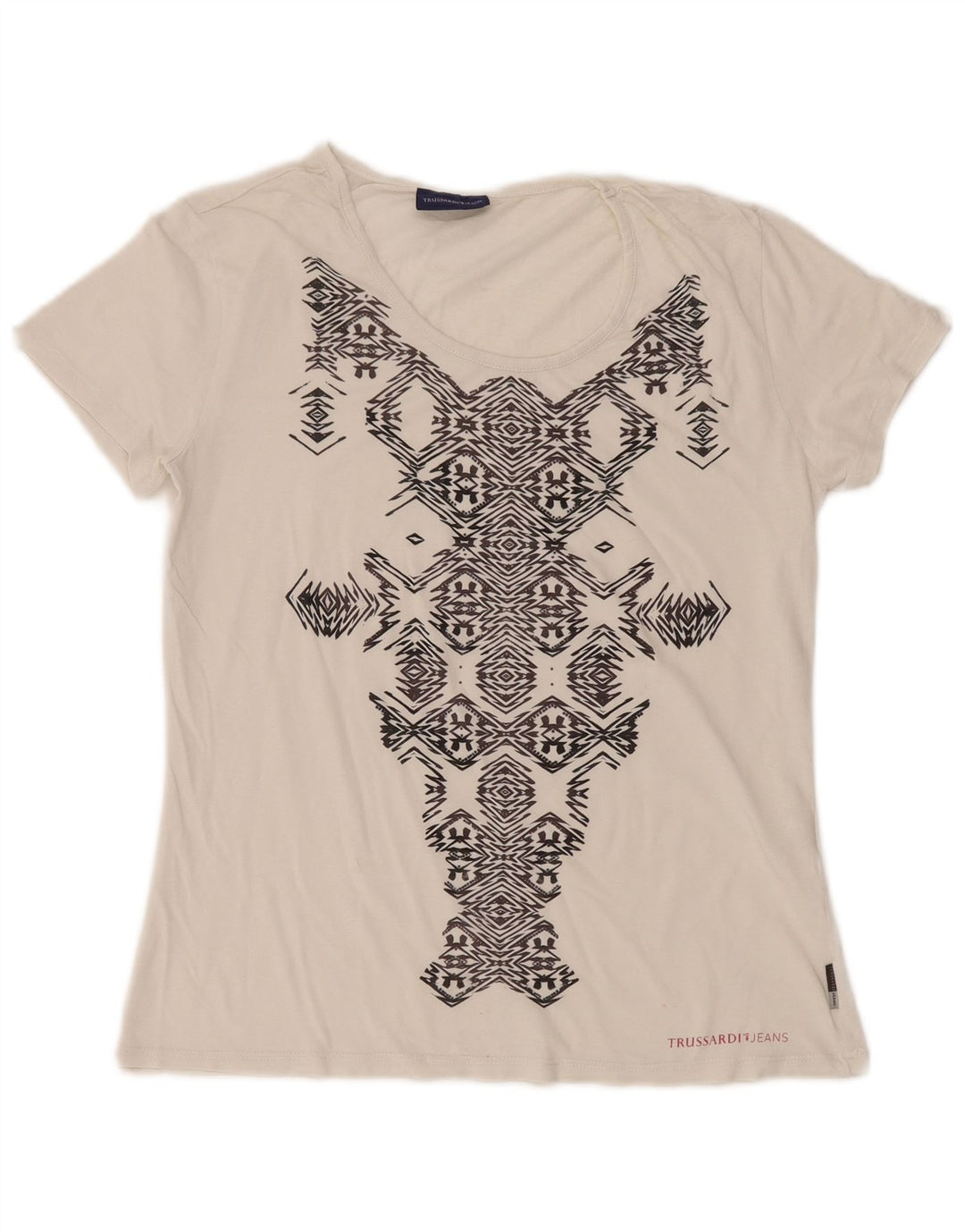 Damska koszulka z grafiką TRUSSARDI JEANS Top UK 14, duża, biała, geometryczna