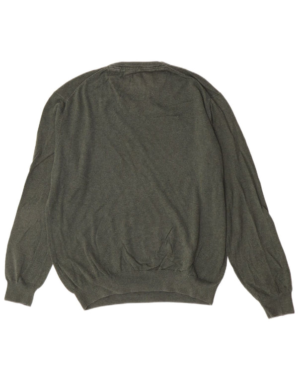 Vintage męski sweter o regularnym kroju z dekoltem w kształcie litery V, XL, zielony, bawełniany