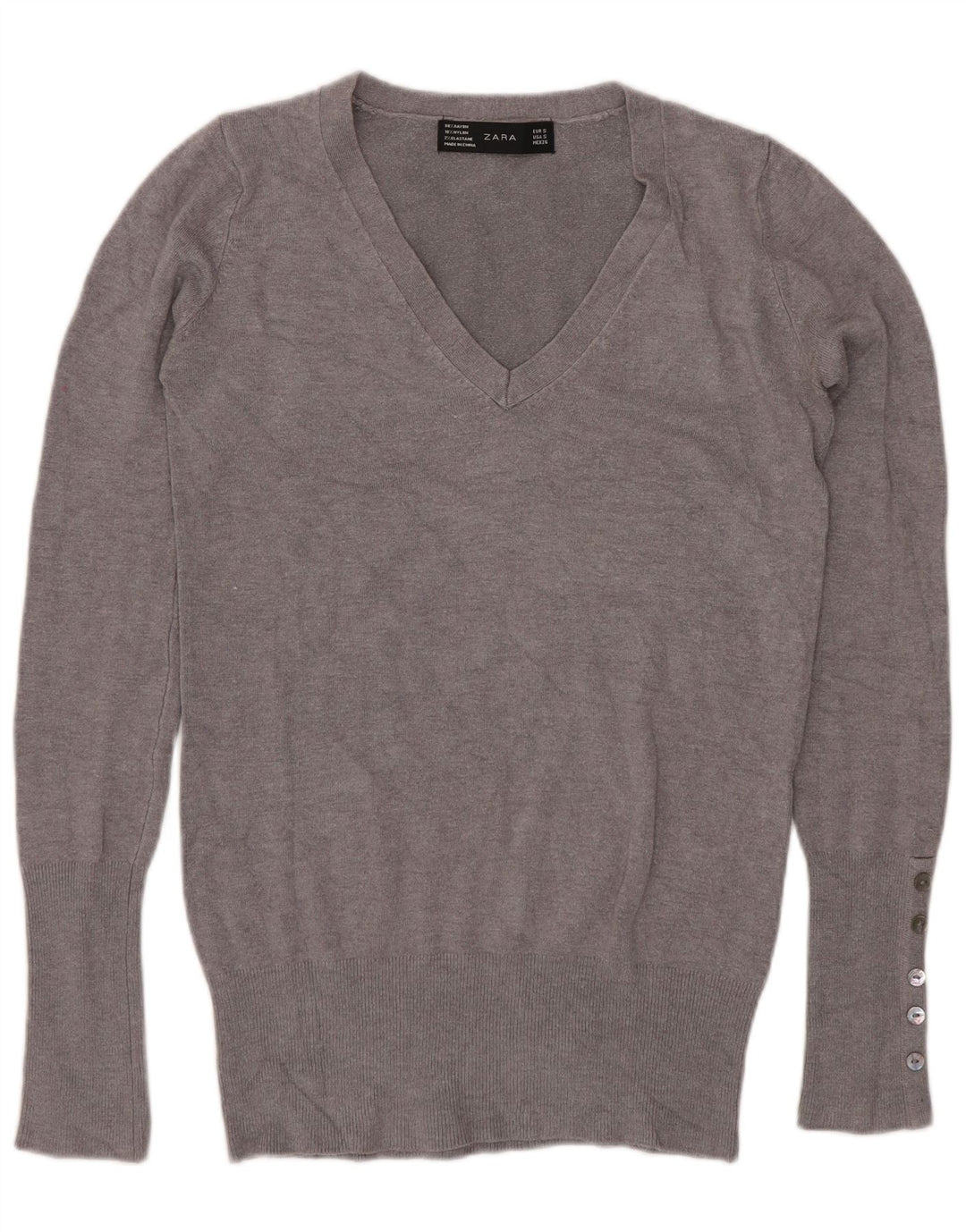 Sweter damski Zara z dekoltem w kształcie litery V, UK 10, mały, szary