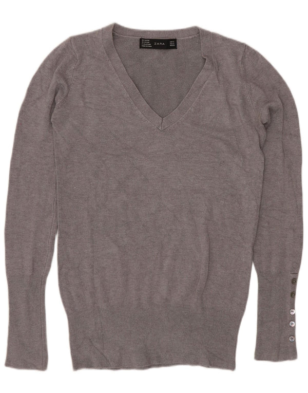 Sweter damski Zara z dekoltem w kształcie litery V, UK 10, mały, szary