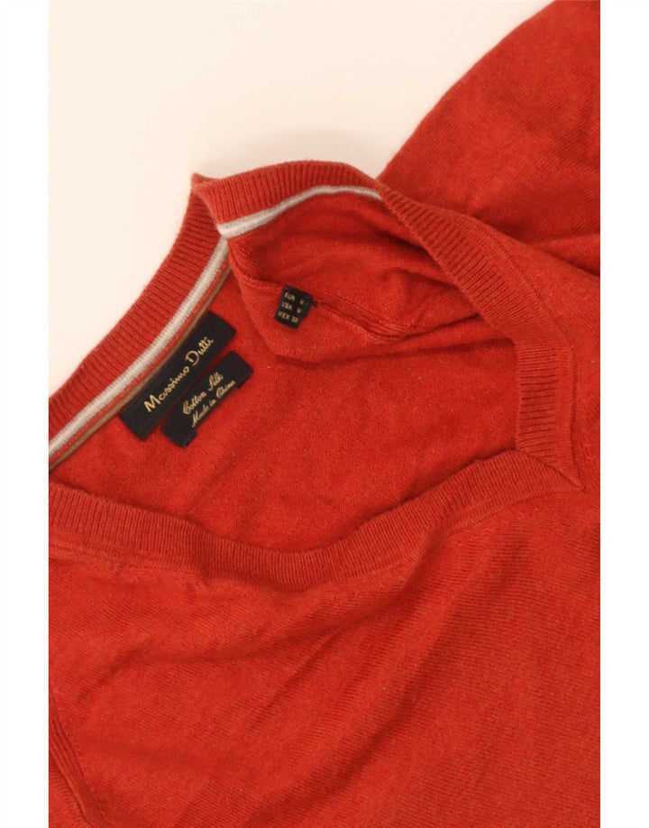 Męski sweter Massimo Dutti z dekoltem w kształcie litery V, średnio czerwony, bawełniany