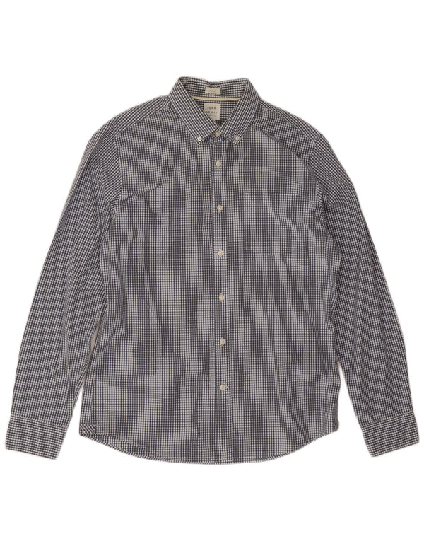 John Lewis Mens Slim Fit Shirt Large Navy Blue Gingham Cotton