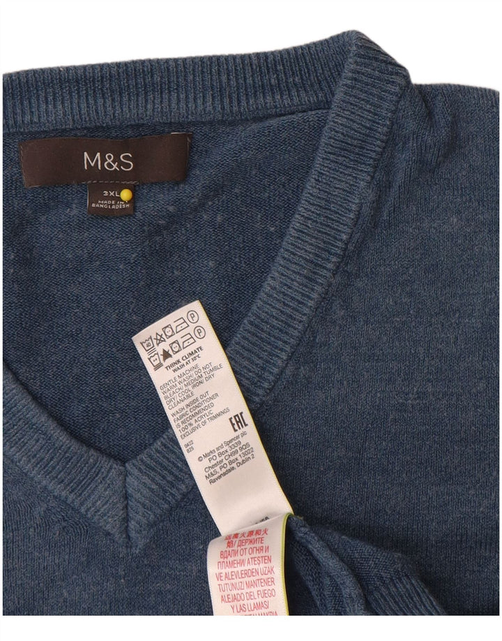 Marks & Spencer Męski sweter z dekoltem w kształcie litery V, 3XL, niebieski akryl
