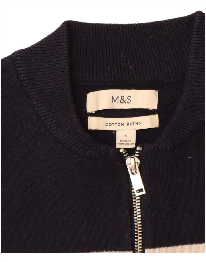 Marks & Spencer Męski sweter zapinany na zamek, duże granatowe paski