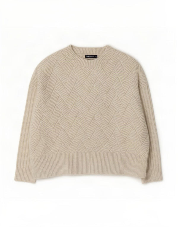 Marks & Spencer Damski sweter oversize z okrągłym dekoltem, UK 16, duży, biały