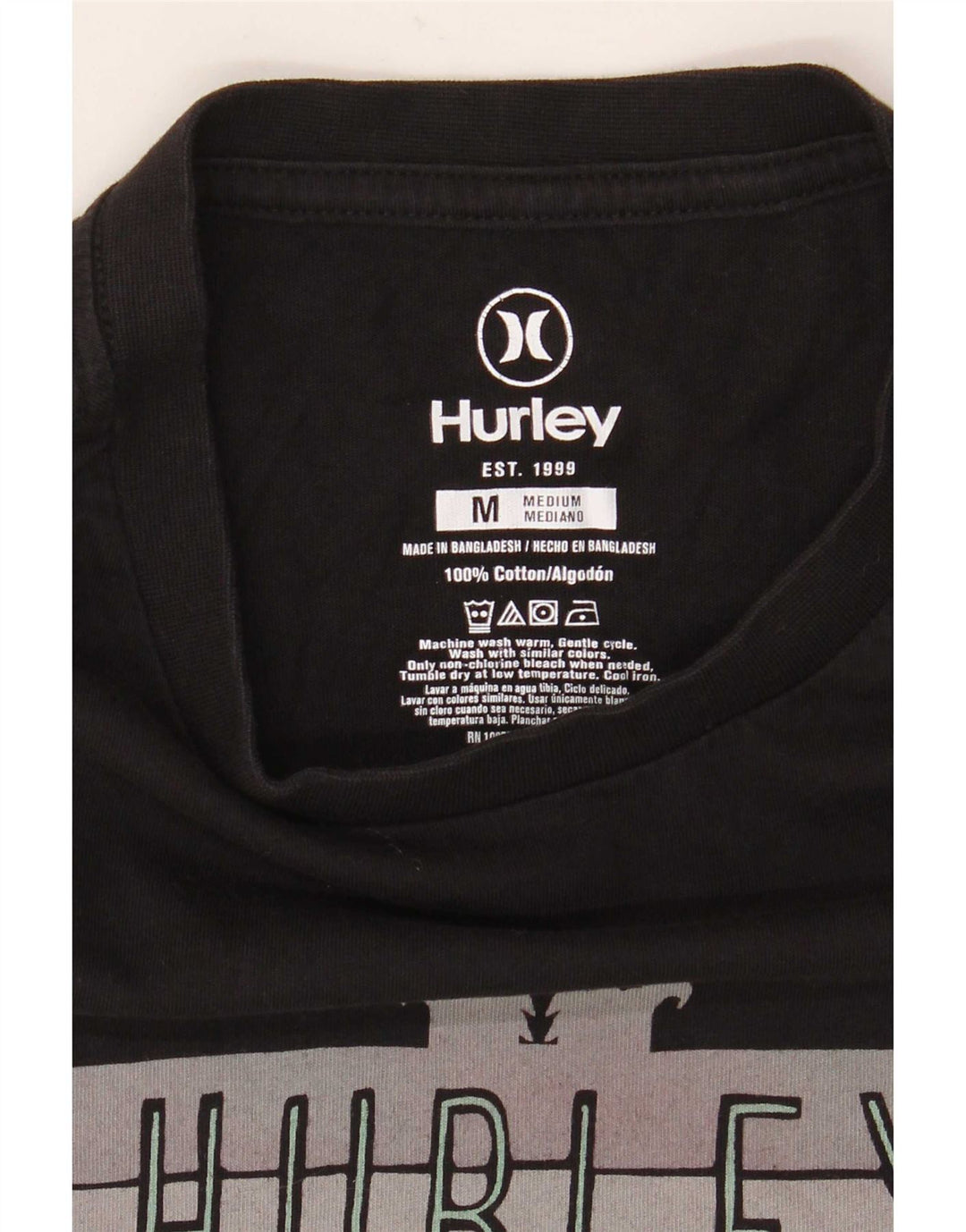 Męski T-shirt z grafiką Hurley, średni czarny, bawełniany