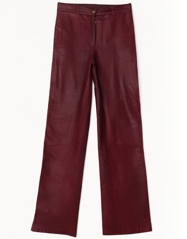 Proste skórzane spodnie damskie w stylu vintage W26 L29 Burgundowe