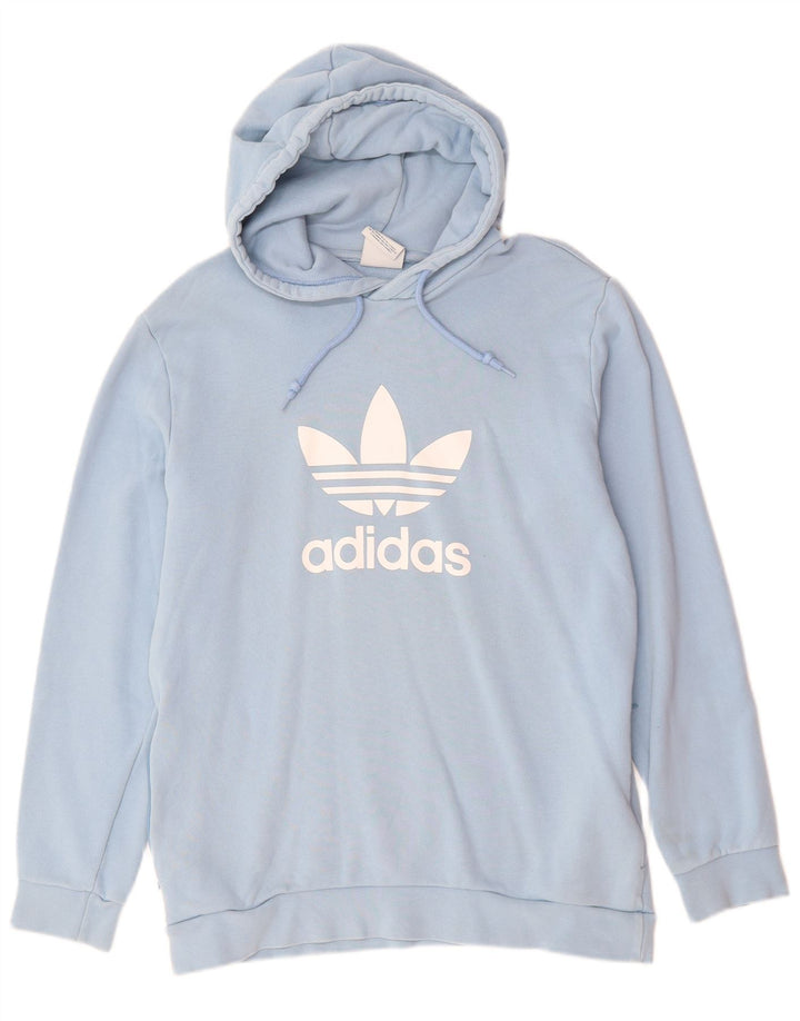 Męski sweter z kapturem ADIDAS z grafiką, średnioniebieski, bawełniany