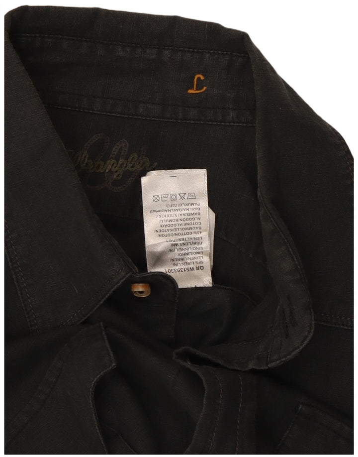 Męska koszula z krótkim rękawem Wrangler, mała, czarna, lniana