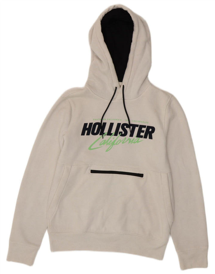 HOLLISTER Męski sweter z kapturem i grafiką, mały, biały, bawełniany
